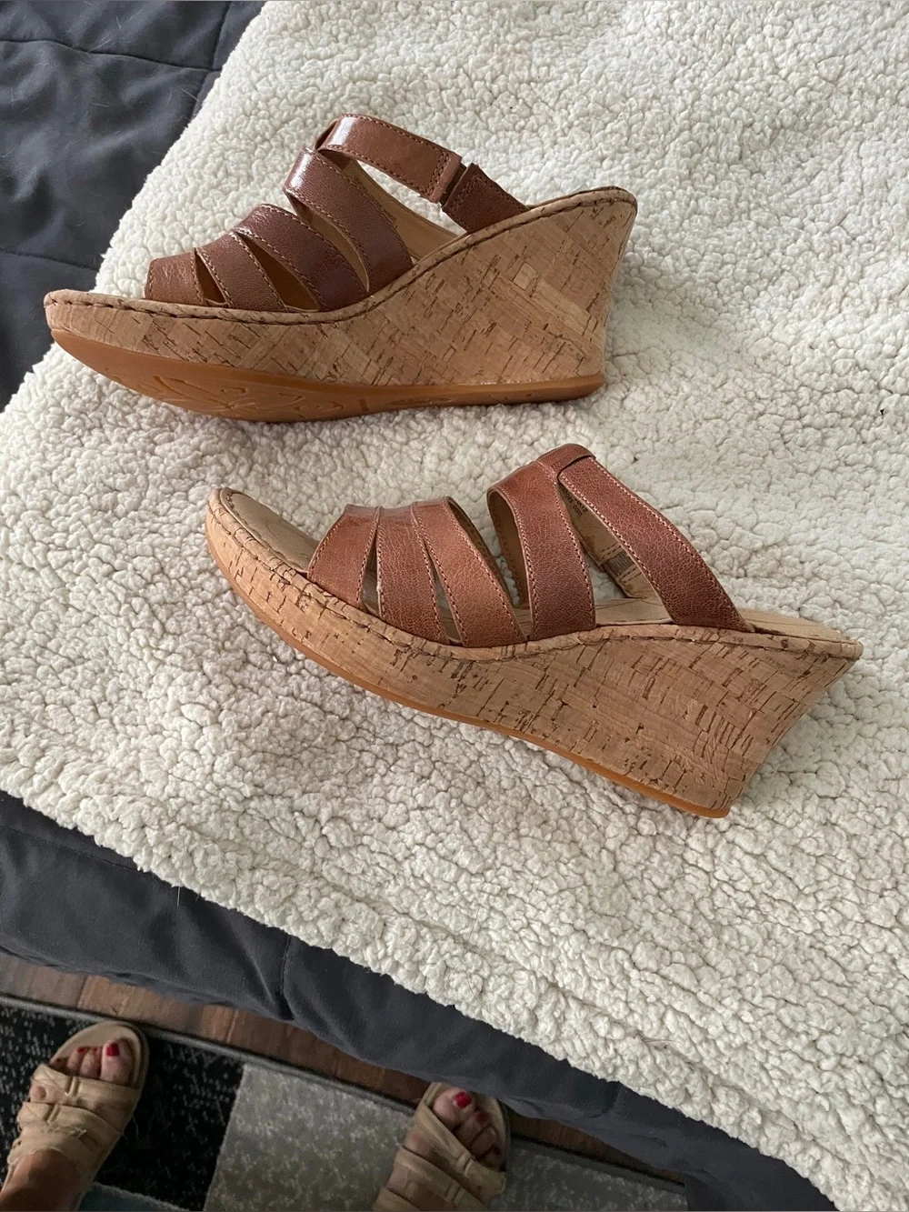Born Brown Cork Wedge Slide Sandals